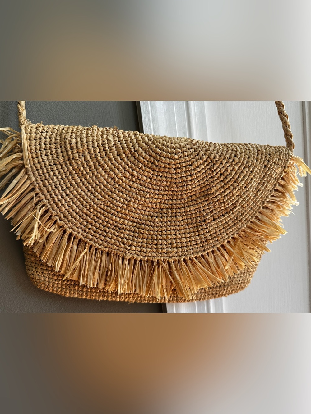 Handwoven Straw Crossbody Bag in Natural Tan